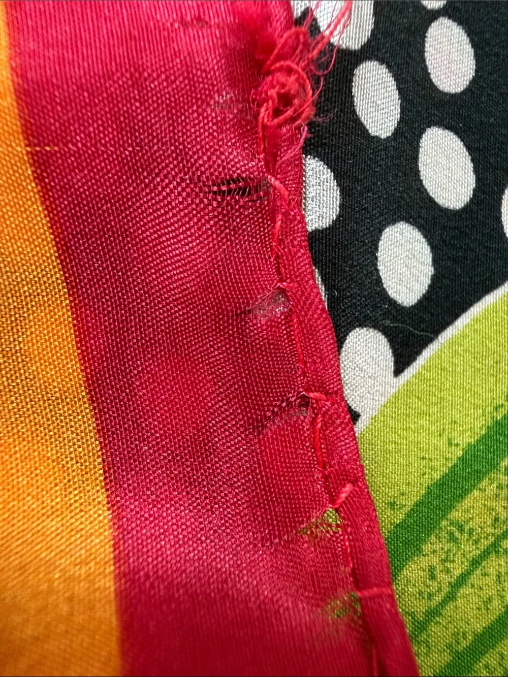 Vintage Vibrant Tropical Floral & Polka Dot Silk Square Scarf